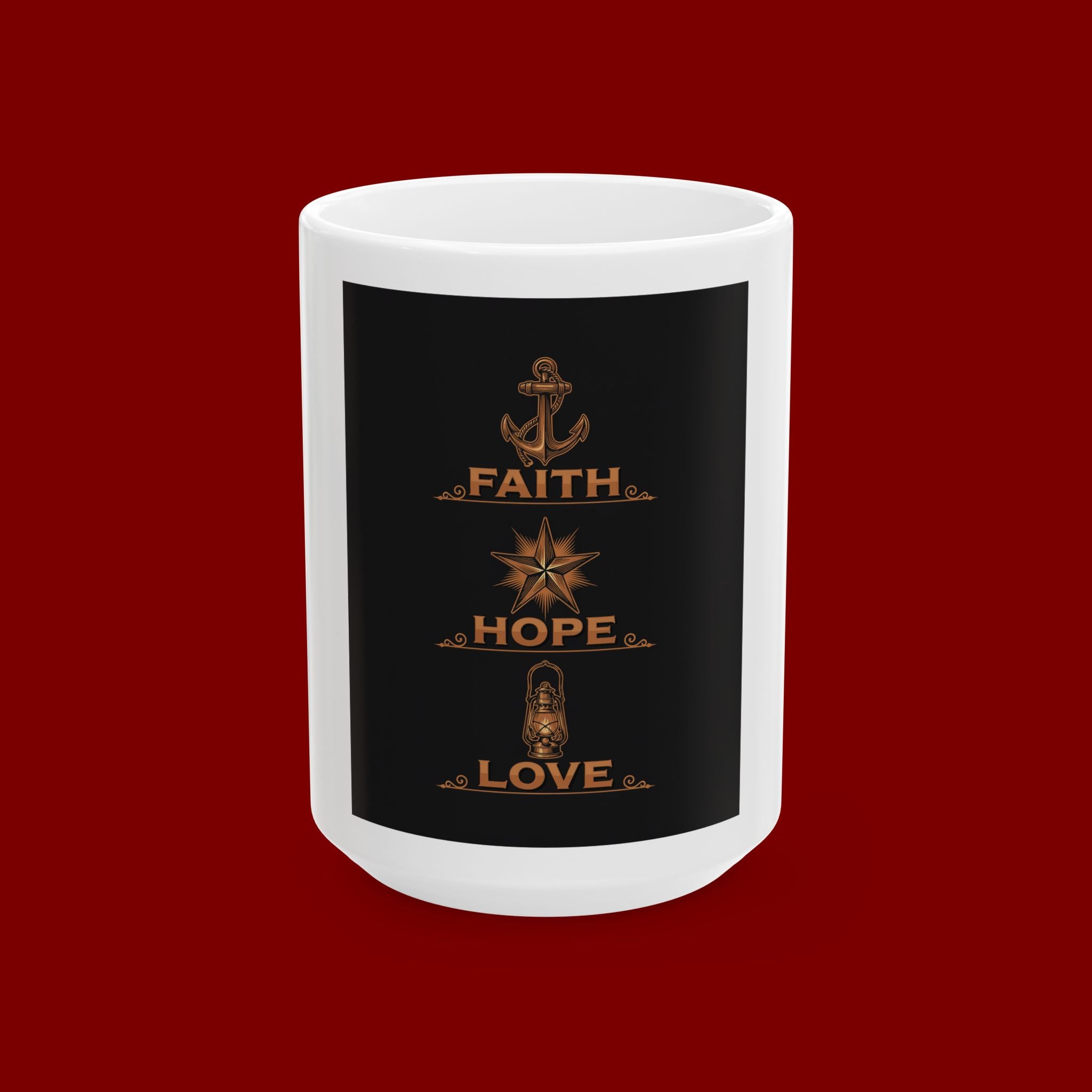 Faith Hope Love Ceramic Mug — Inspirational Religious Coffee Cup (11oz/15oz)