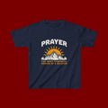 Kids Tee — "Prayer: The Most Powerful Weapon of a Believer" Mountain Sun Graphic