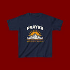 Kids Tee — "Prayer: The Most Powerful Weapon of a Believer" Mountain Sun Graphic