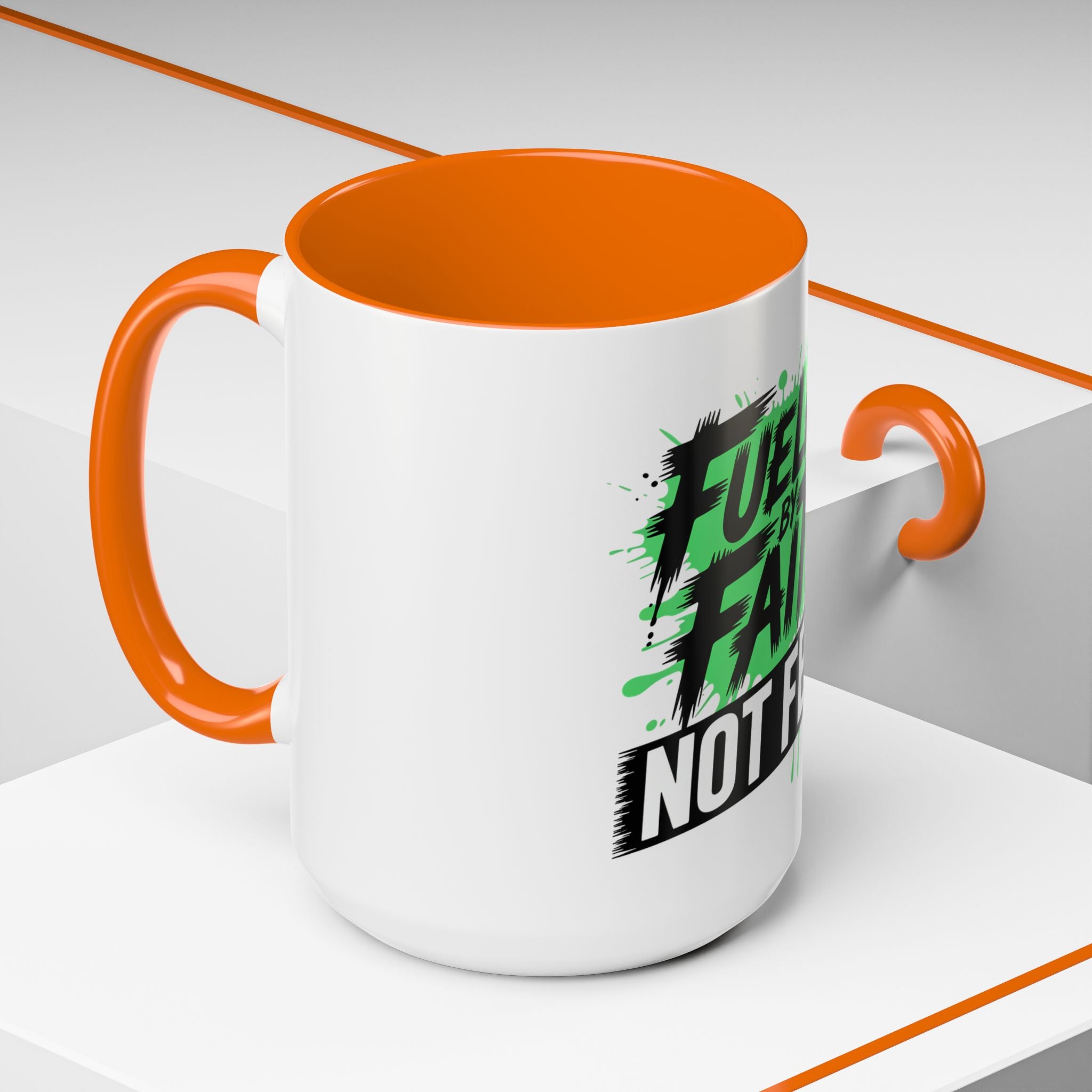 Accent Coffee Mug — "Fueled by Faith Not Fear" Inspirational Ceramic Mug (11/15 oz)