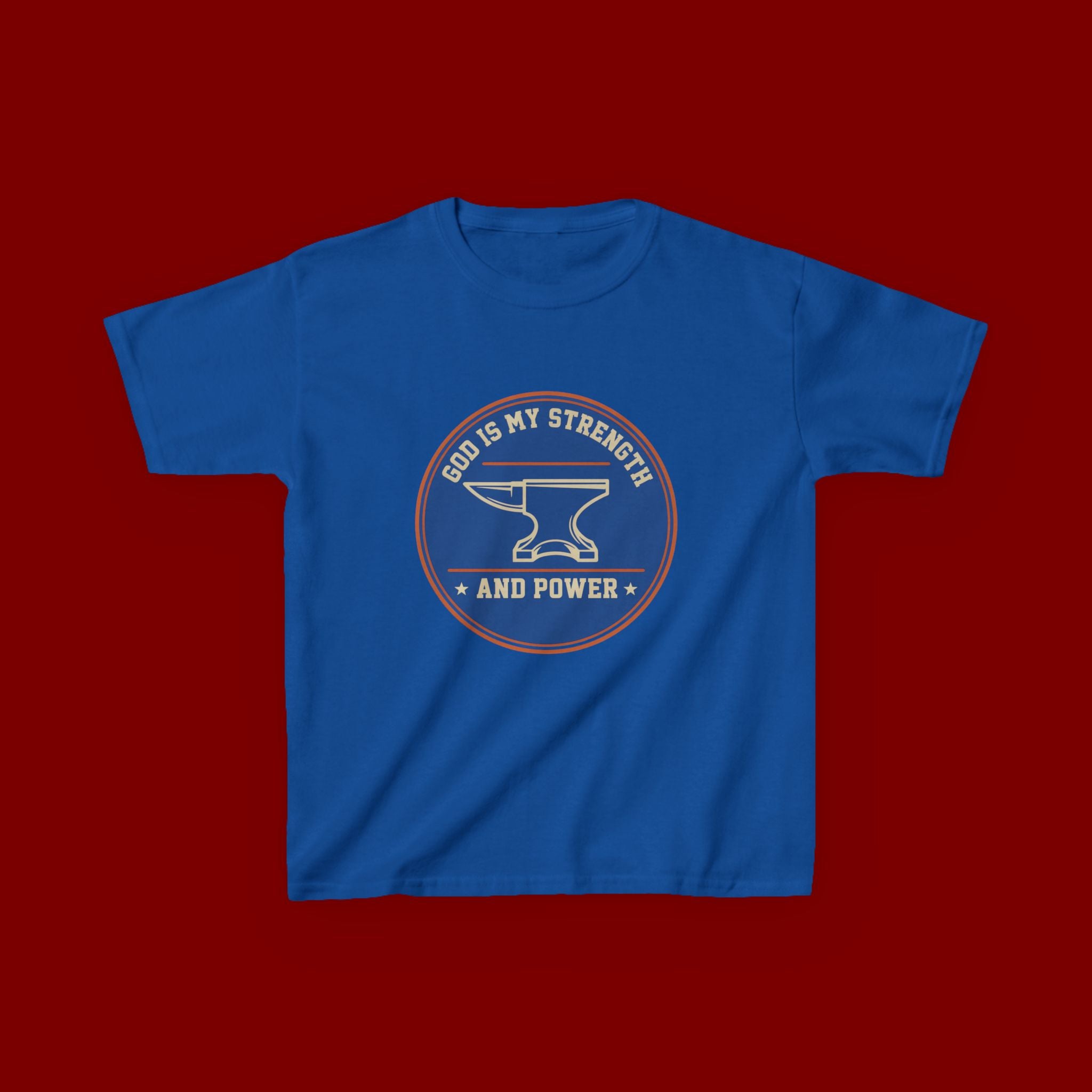 Kids Tee — "God Is My Strength and Power" Anvil & Anvil-Forge Christian Youth Shirt