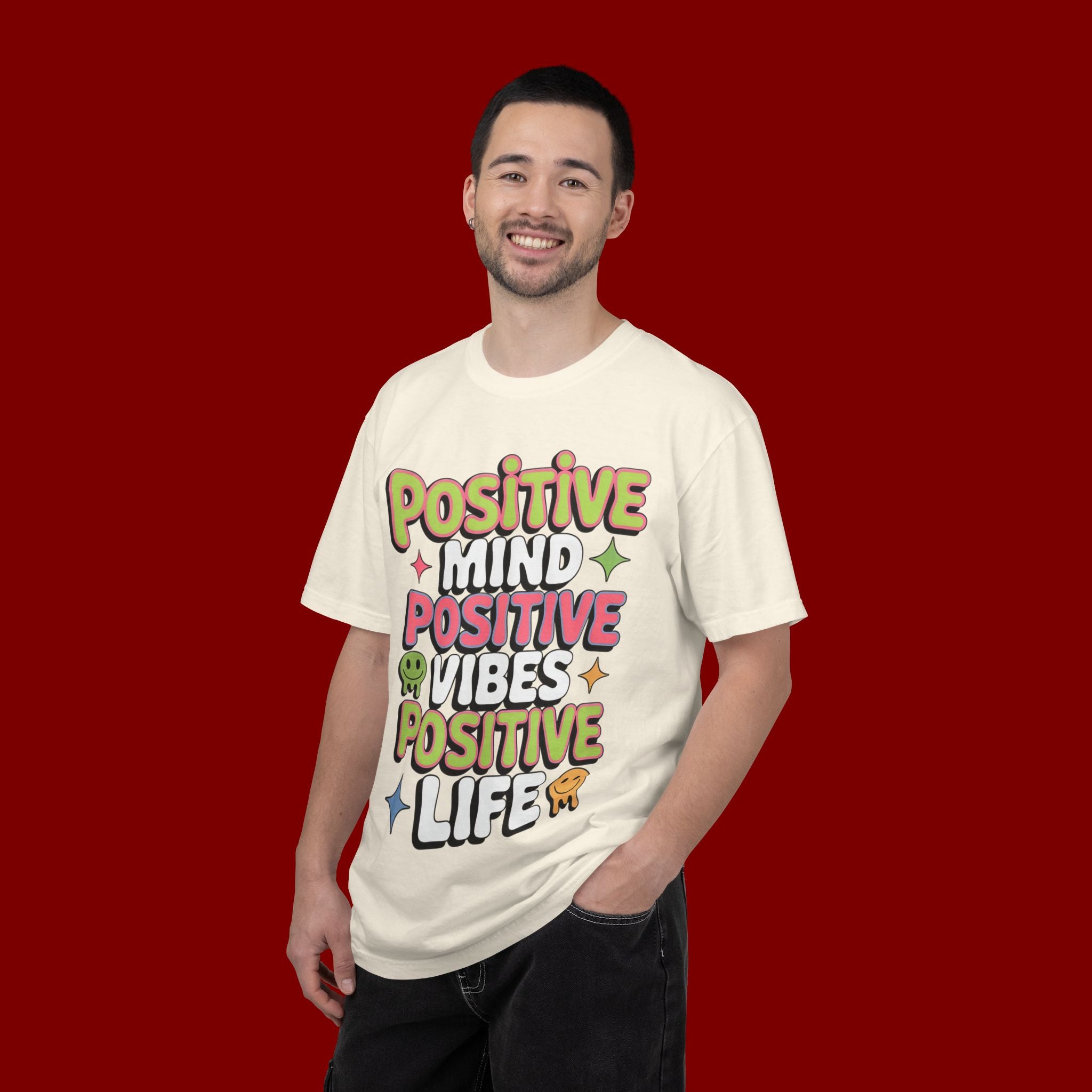 Positive Mind Positive Vibes Positive Life T-Shirt — Retro Smile Graphic Tee
