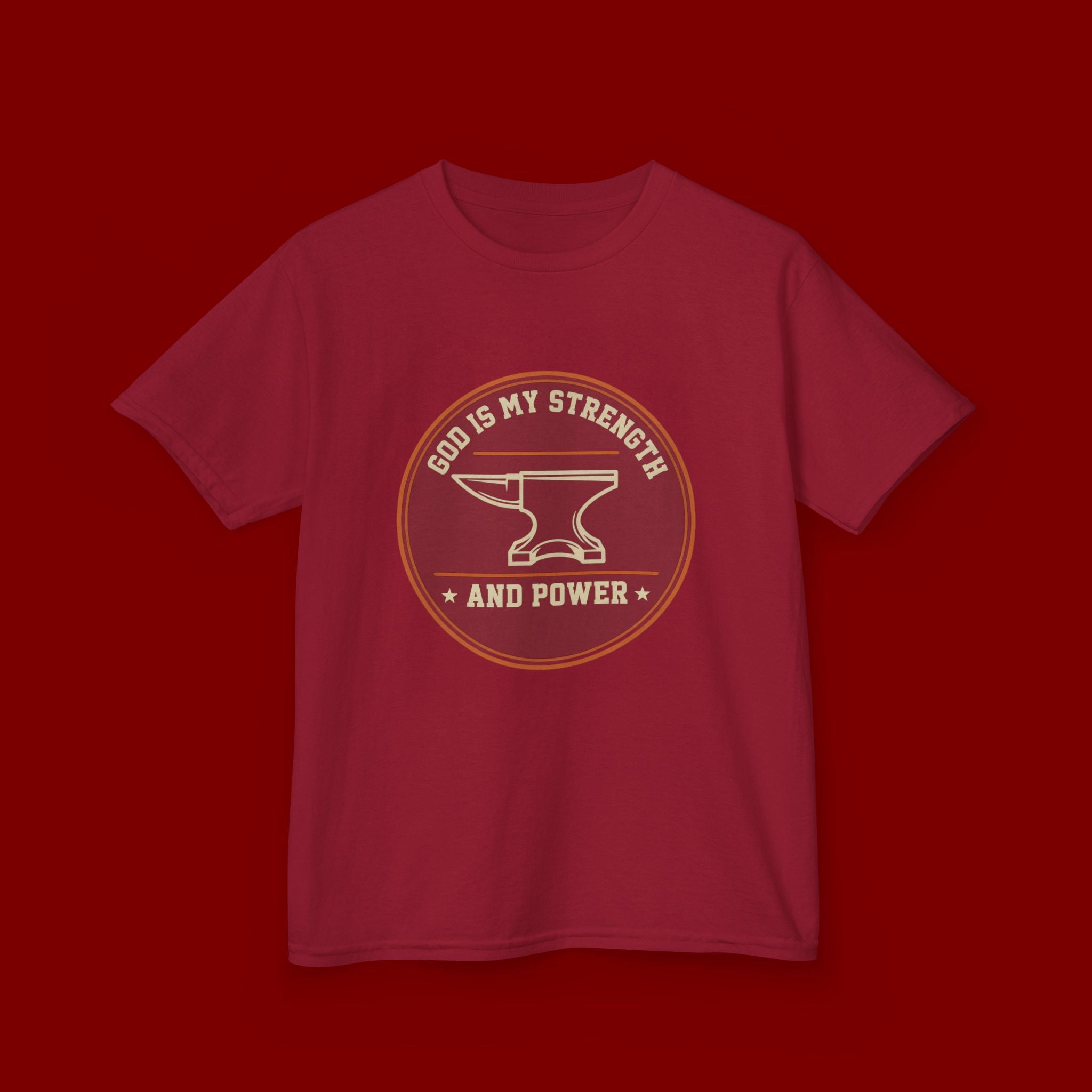 Kids Tee — "God Is My Strength and Power" Anvil & Anvil-Forge Christian Youth Shirt