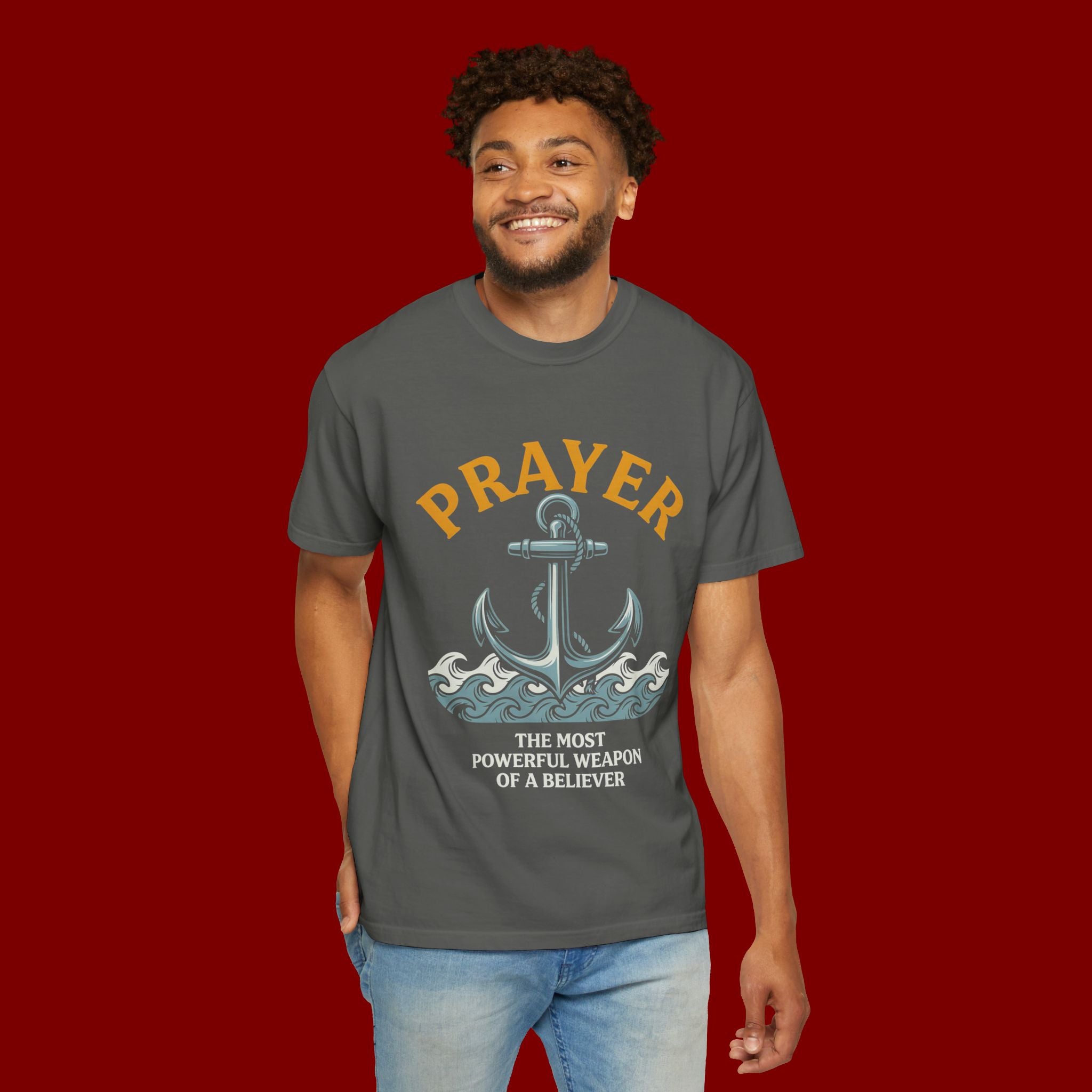 Prayer Anchor T-Shirt — "Prayer: The Most Powerful Weapon of a Believer" Christian Faith Tee