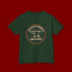 Kids Tee — "God Is My Strength and Power" Anvil & Anvil-Forge Christian Youth Shirt