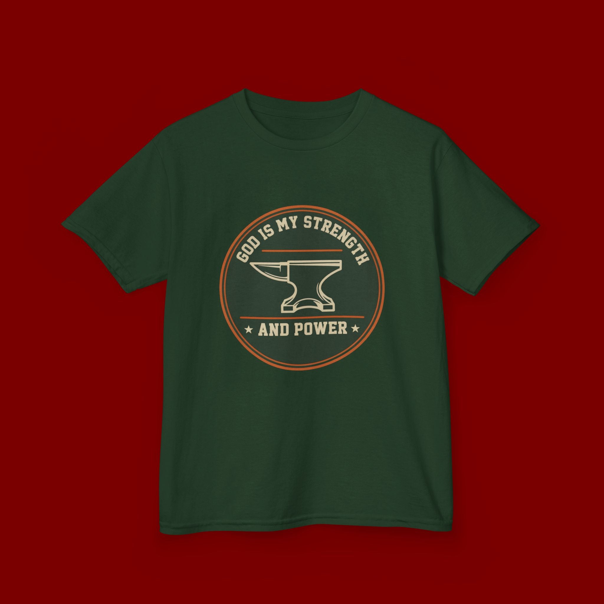 Kids Tee — "God Is My Strength and Power" Anvil & Anvil-Forge Christian Youth Shirt