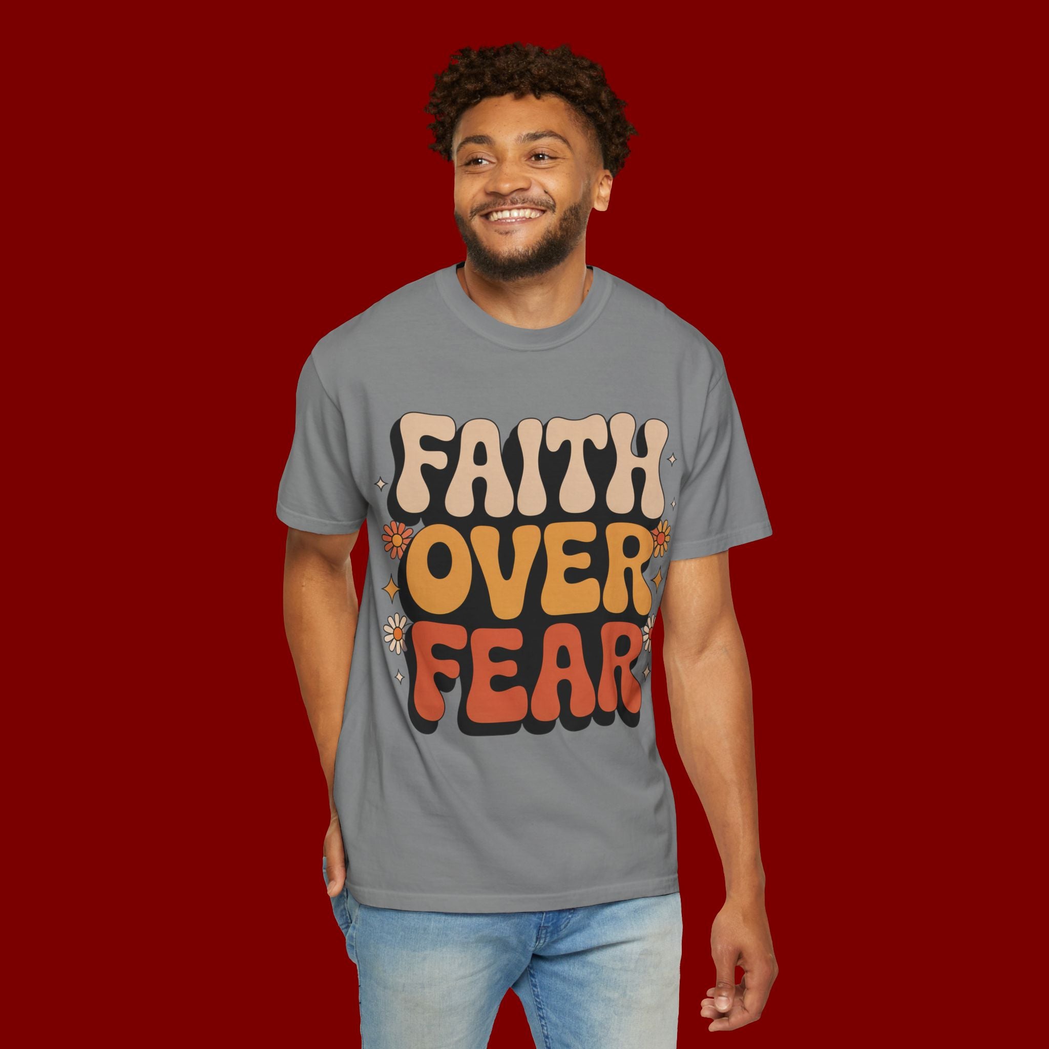 Faith Over Fear T‑Shirt — Retro Floral Inspirational Tee