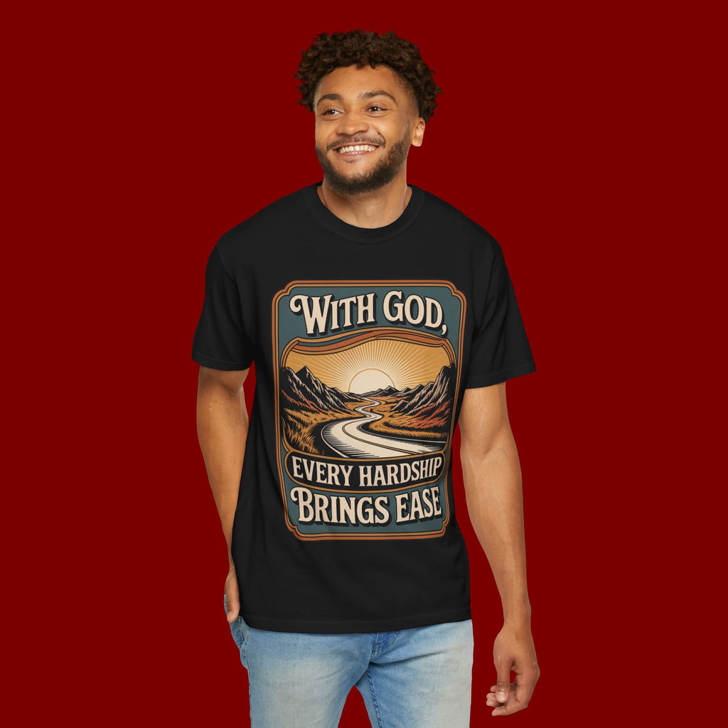 Inspirational Graphic T-Shirt — "With God, Every Hardship Brings Ease"
