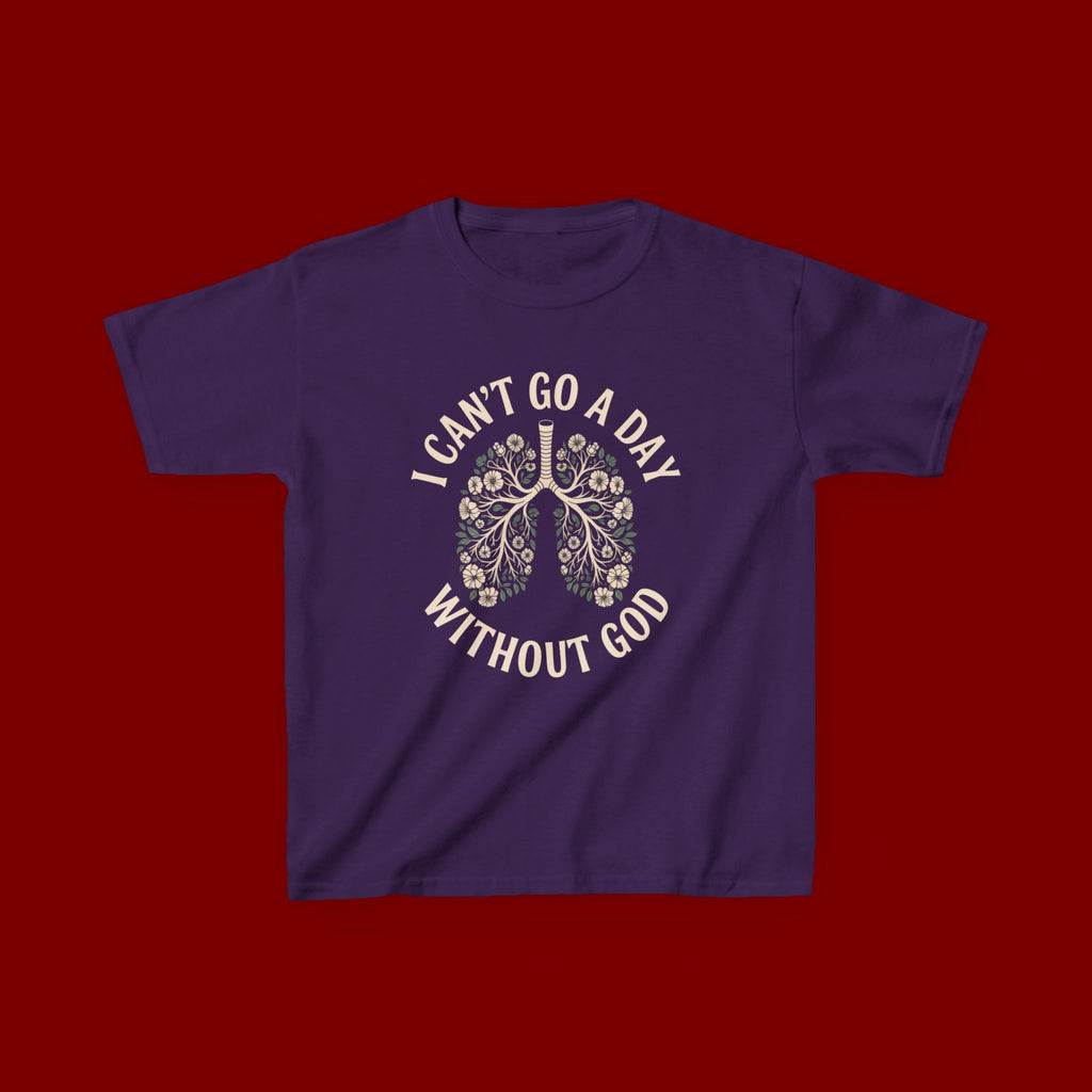 Kids T-Shirt – "I Can't Go a Day Without God" Floral Lungs Christian Tee