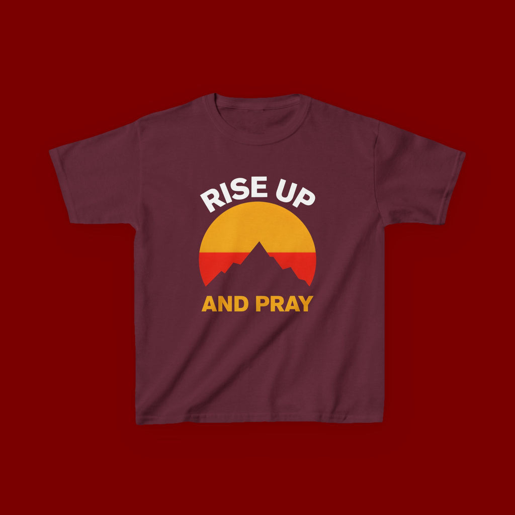 Kids Tee — "Rise Up and Pray" Mountain Sunrise Faith T‑Shirt