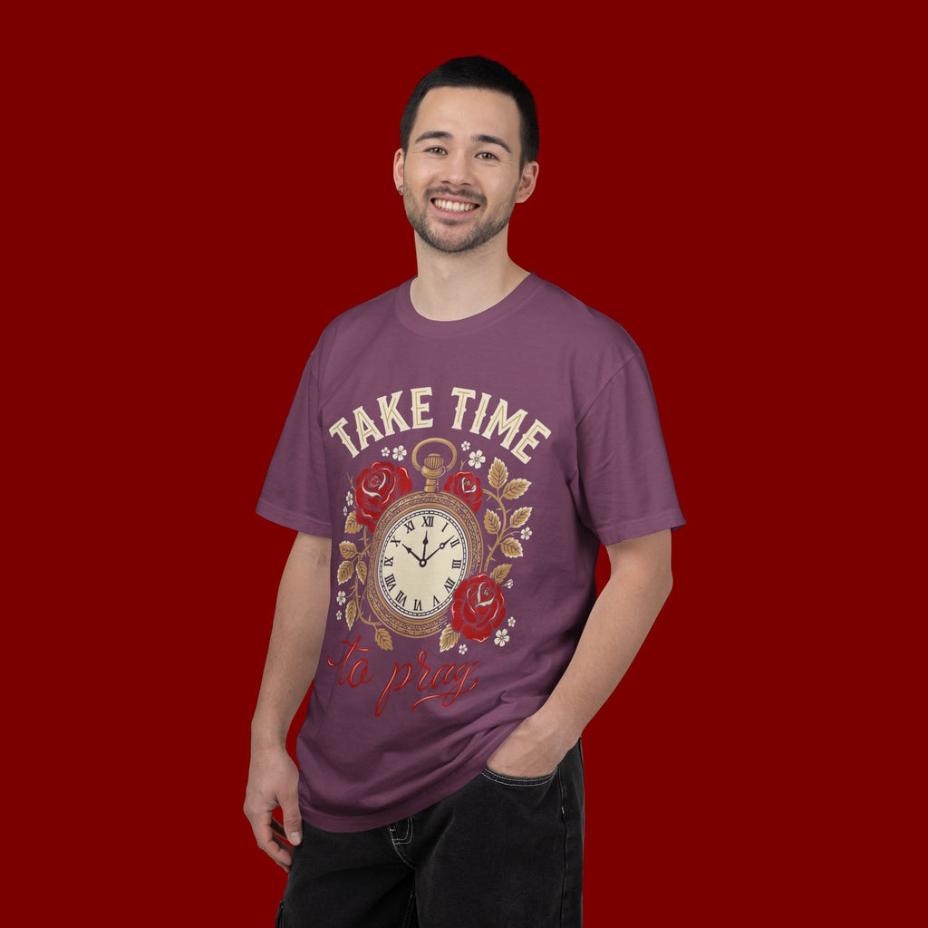 Take Time to Pray Pocket Watch T-Shirt — Faith-Based Floral Christian Tee