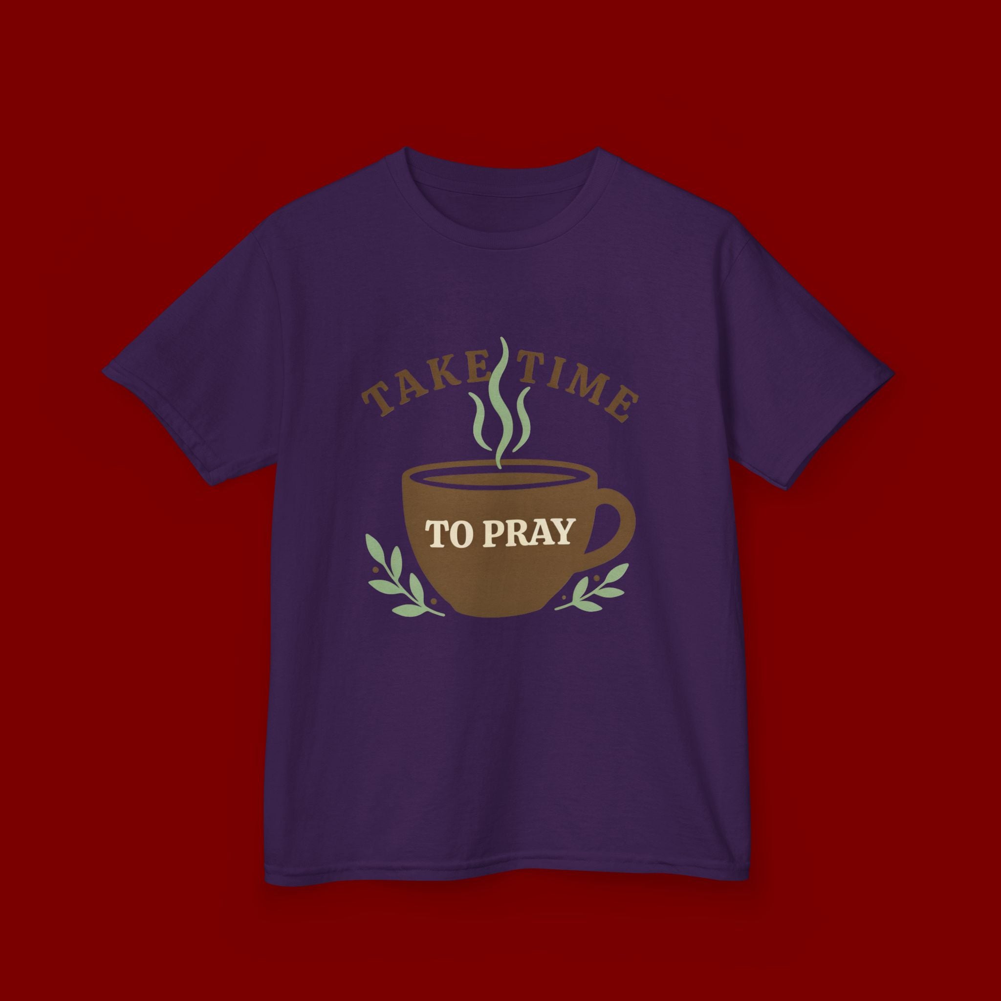 Kids Tee — "Take Time to Pray" Coffee Cup Faith Graphic
