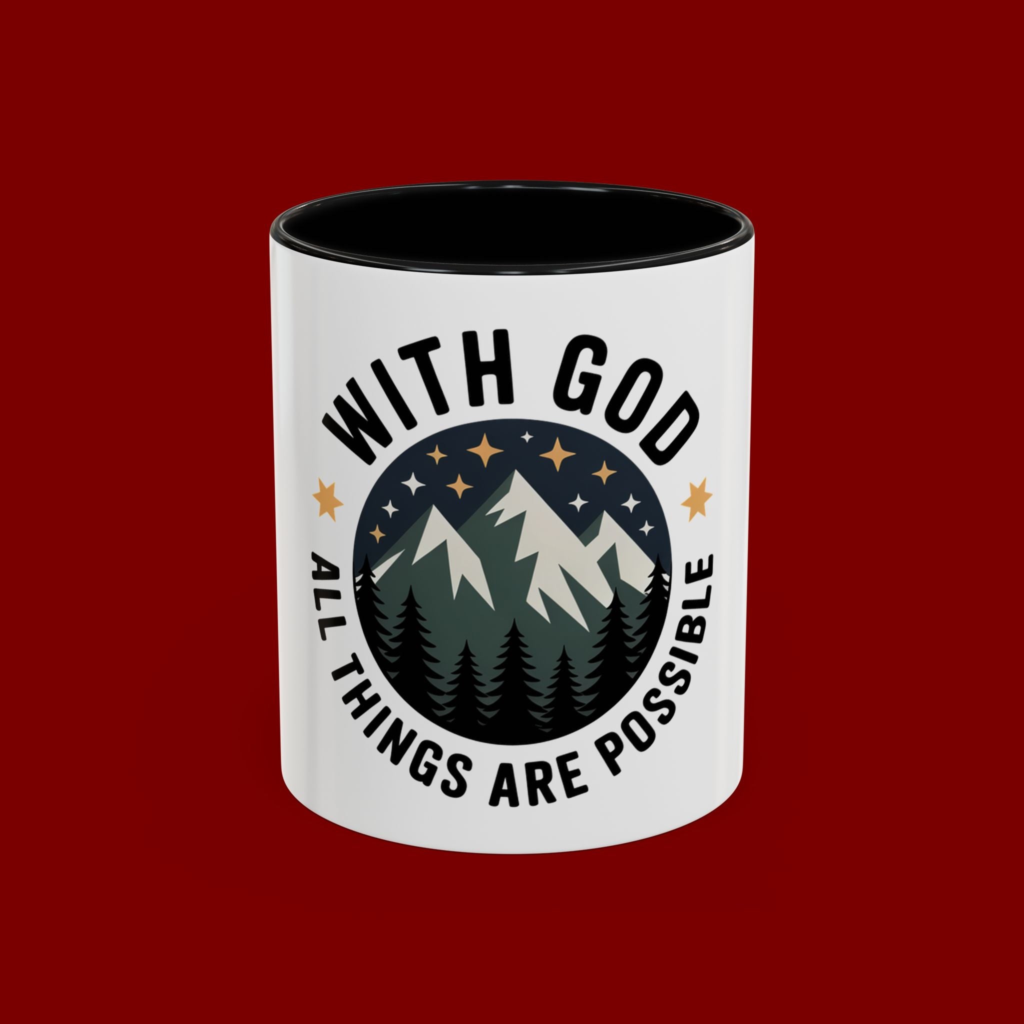 With God All Things Are Possible Accent Coffee Mug — Inspirational Faith Mountain Mug (11/15oz)