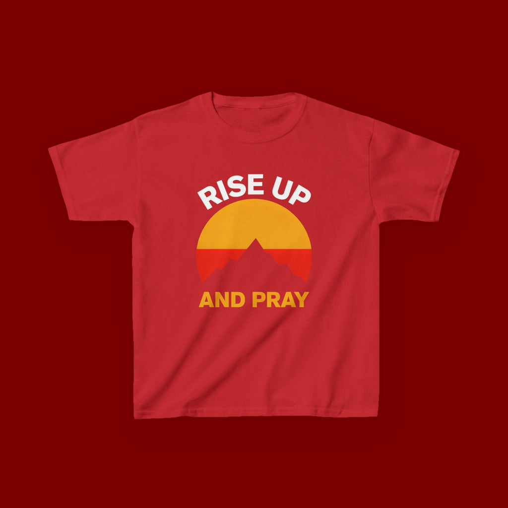 Kids Tee — "Rise Up and Pray" Mountain Sunrise Faith T‑Shirt