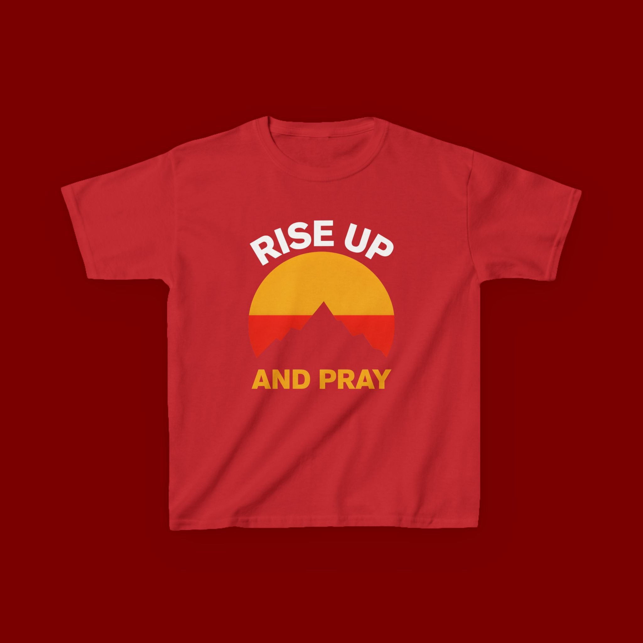 Kids Tee — "Rise Up and Pray" Mountain Sunrise Faith T‑Shirt