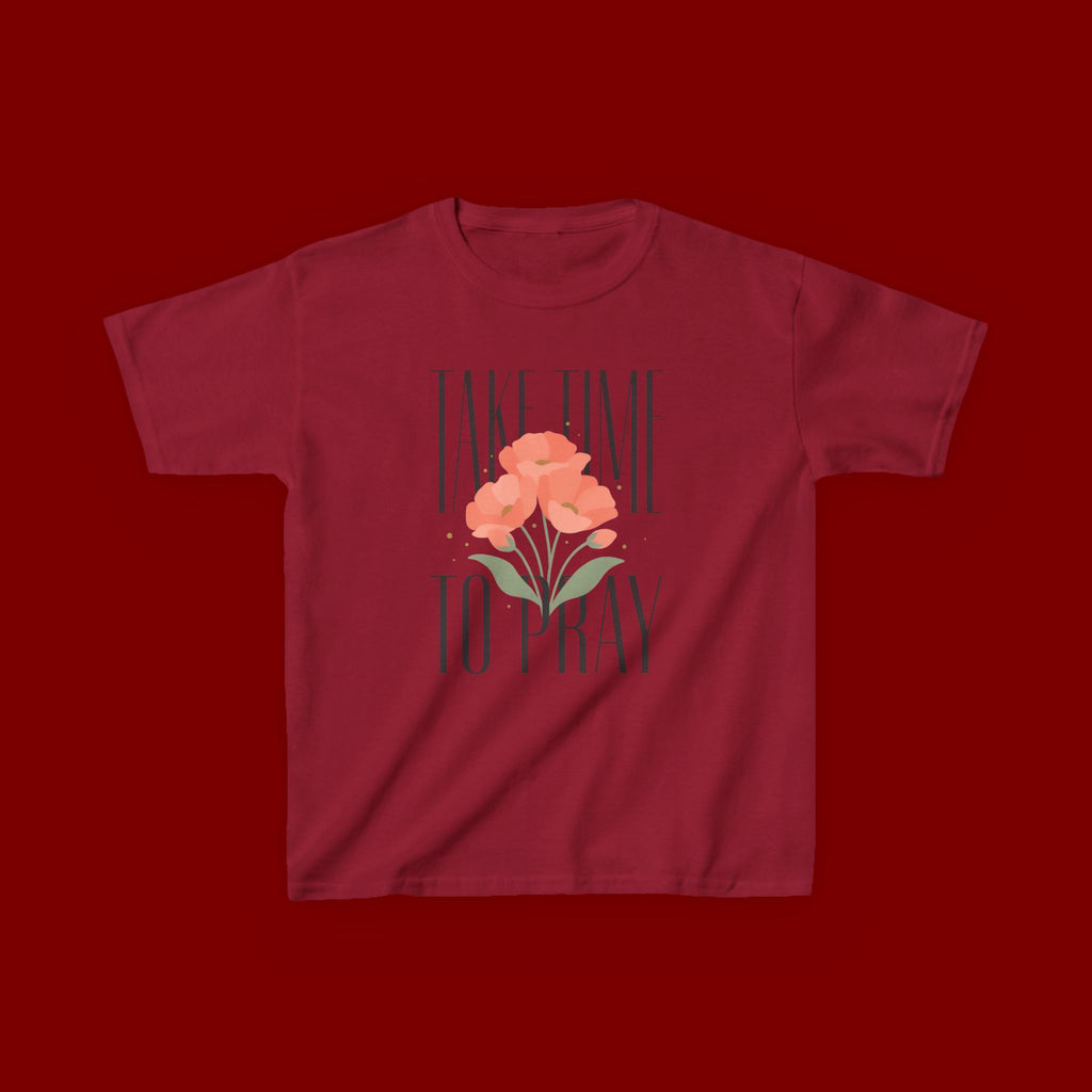 Kids Tee — "Take Time to Pray" Floral Christian Shirt
