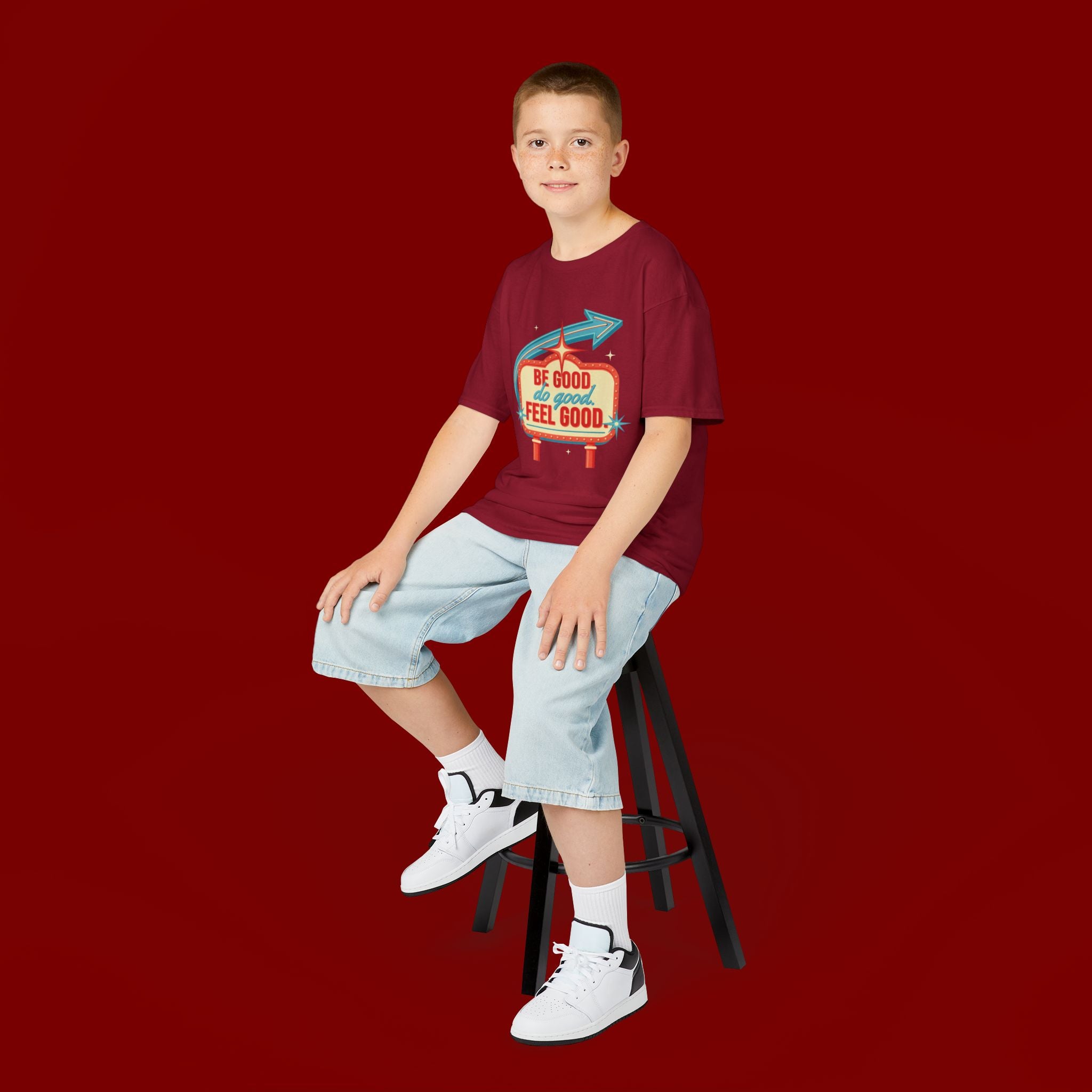 Kids Tee — Retro 'Be Good, Do Good, Feel Good' Positive Message Shirt
