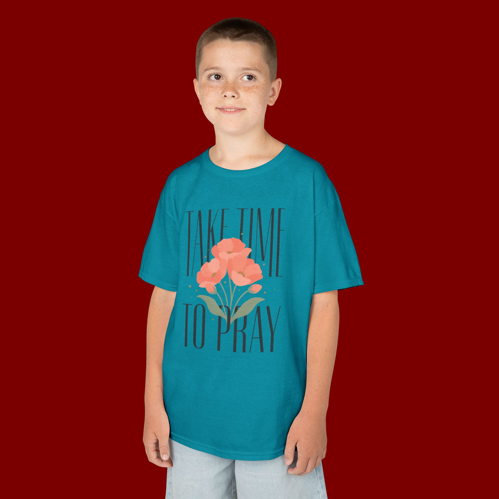 Kids Tee — "Take Time to Pray" Floral Christian Shirt