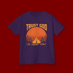 Kids Tee — "Trust God No Matter What" Sunset Camping Graphic