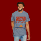 Never Panic Just Pray T‑Shirt — Retro Sunset Faith Tee