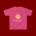 Kids Tee — "When GOD steps in, Miracles happen." Inspirational Christian T‑Shirt with Sprout Pot Design