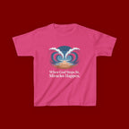 Kids Tee — “When God Steps In, Miracles Happen” Wave Heart Faith Shirt