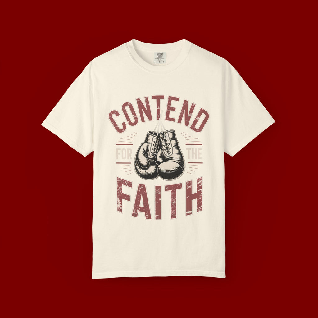 Contend for the Faith T-Shirt — Vintage Boxing Gloves Christian Tee
