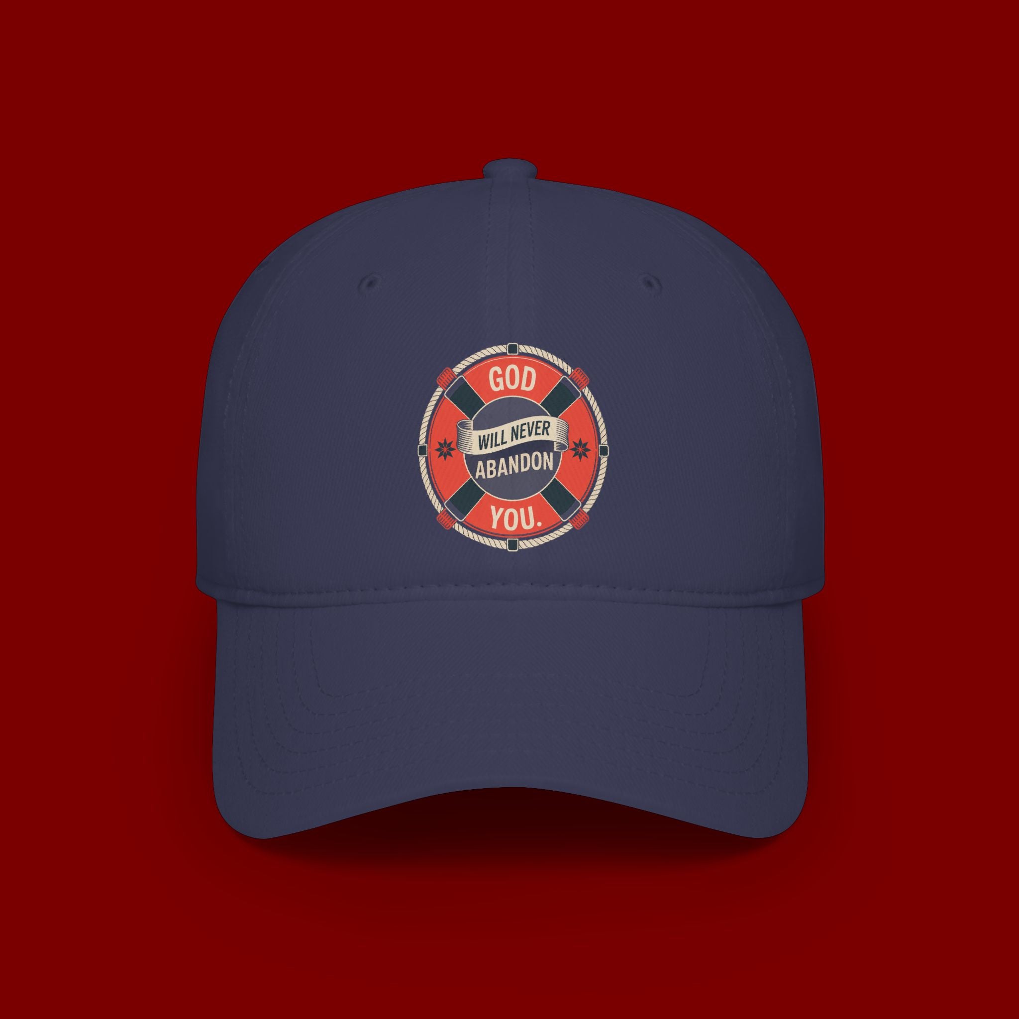 Baseball Cap - "God Will Never Abandon You" Lifesaver Graphic Christian Hat