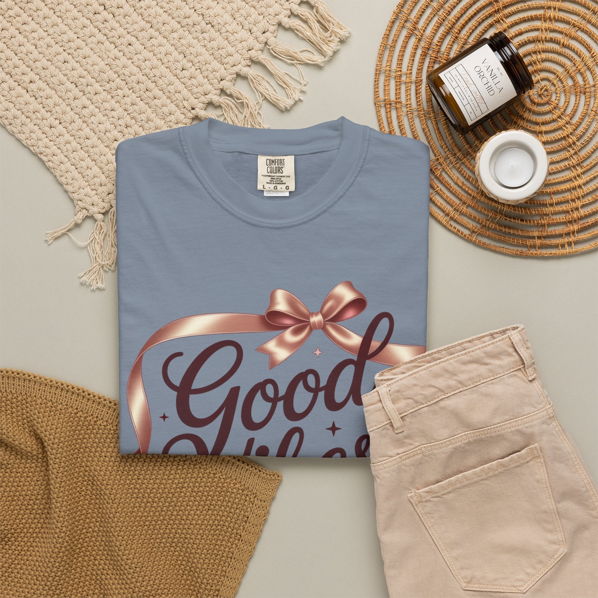 Good Vibes Only T-Shirt — Positive Message Graphic Tee with Ribbon Design