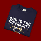 God Is The Top Priority T-Shirt — Faith Christian Inspirational Tee with Hourglass Design