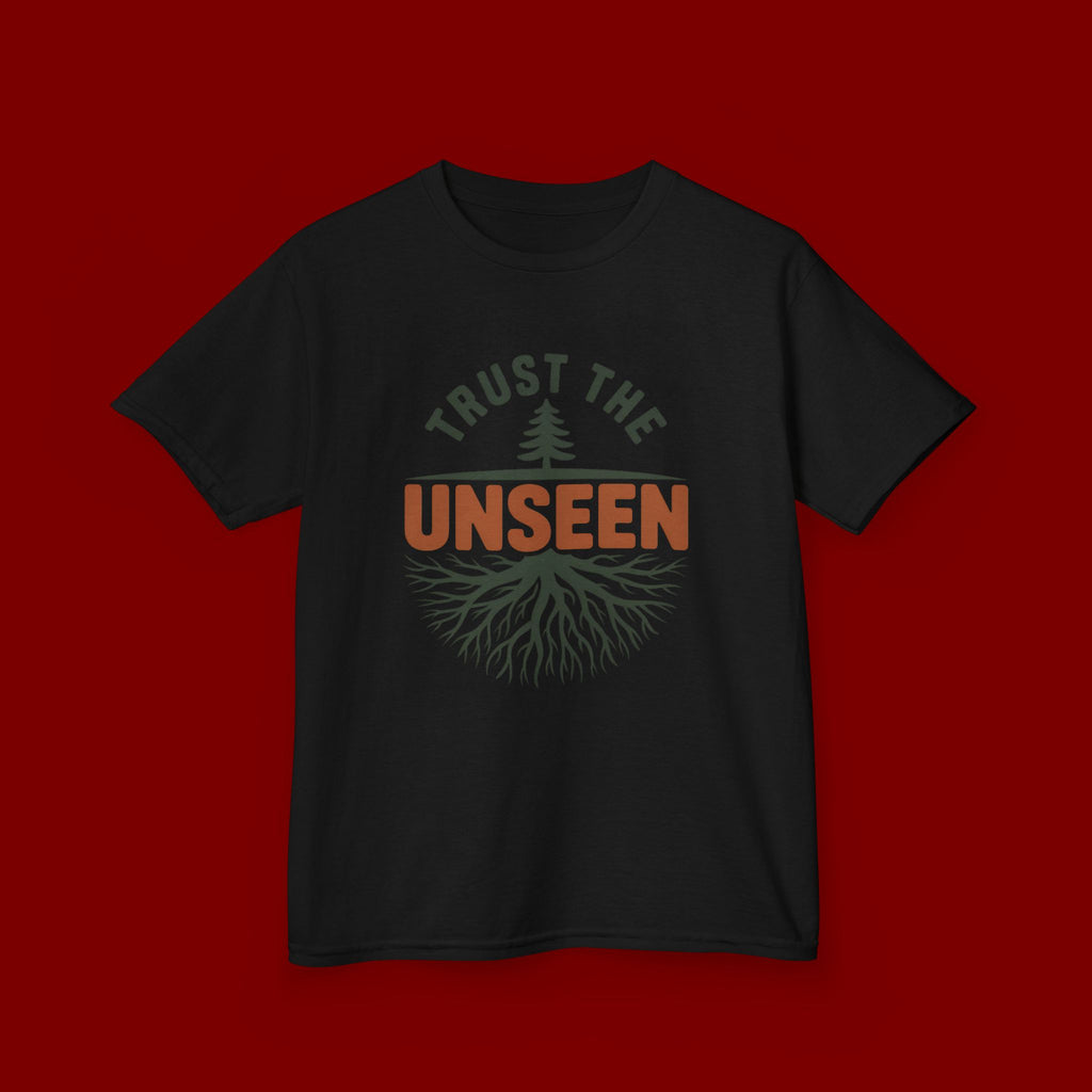 Kids T‑Shirt — "Trust the Unseen" Tree & Roots Inspirational Graphic