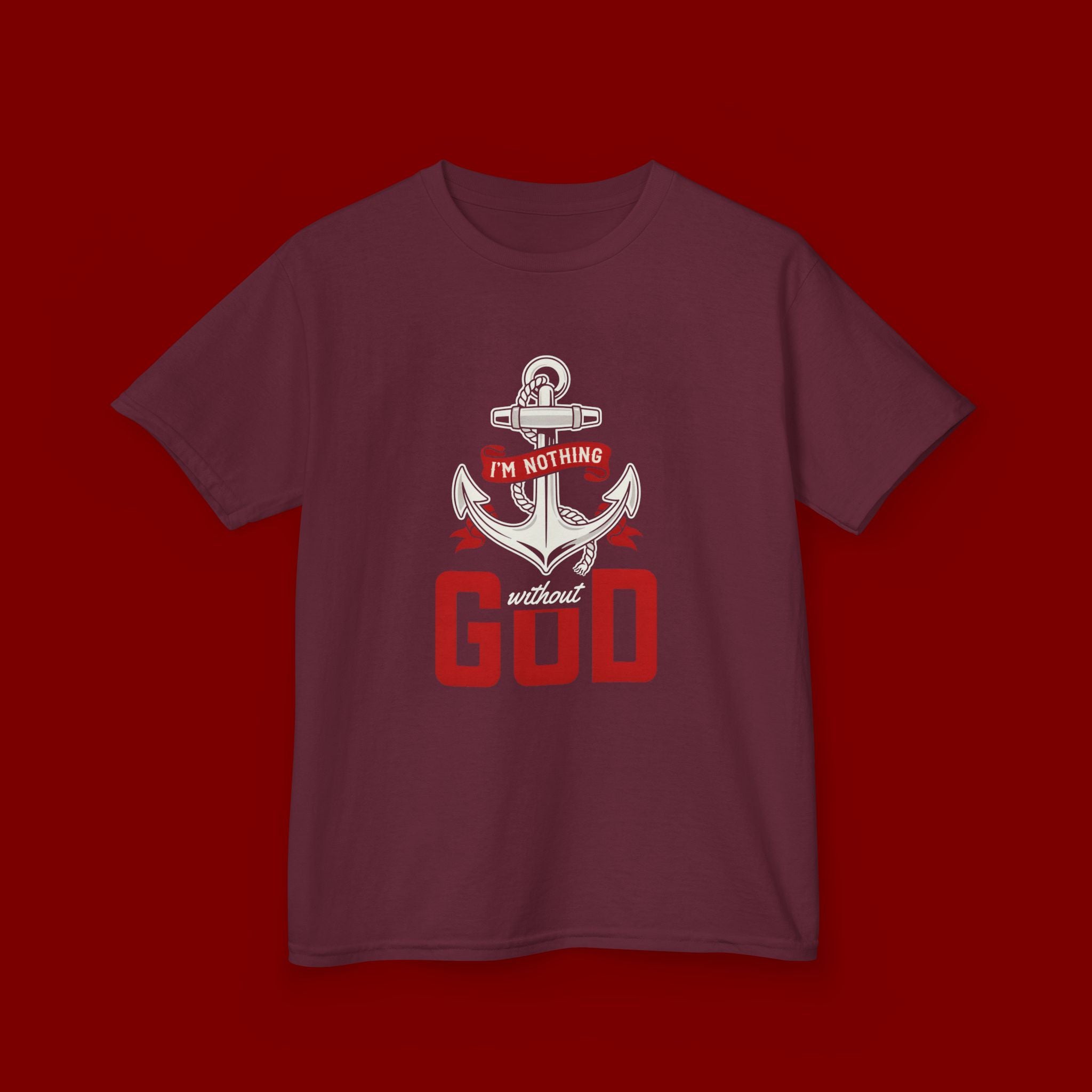 Kids Anchor T‑Shirt – "I'm Nothing Without God" Christian Tee for Boys & Girls