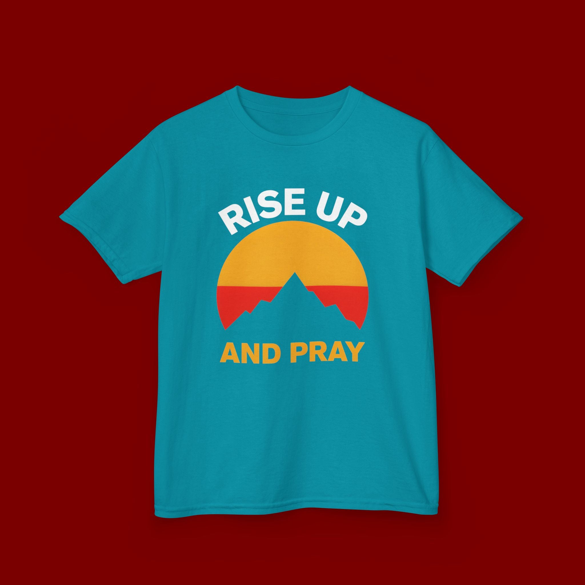 Kids Tee — "Rise Up and Pray" Mountain Sunrise Faith T‑Shirt