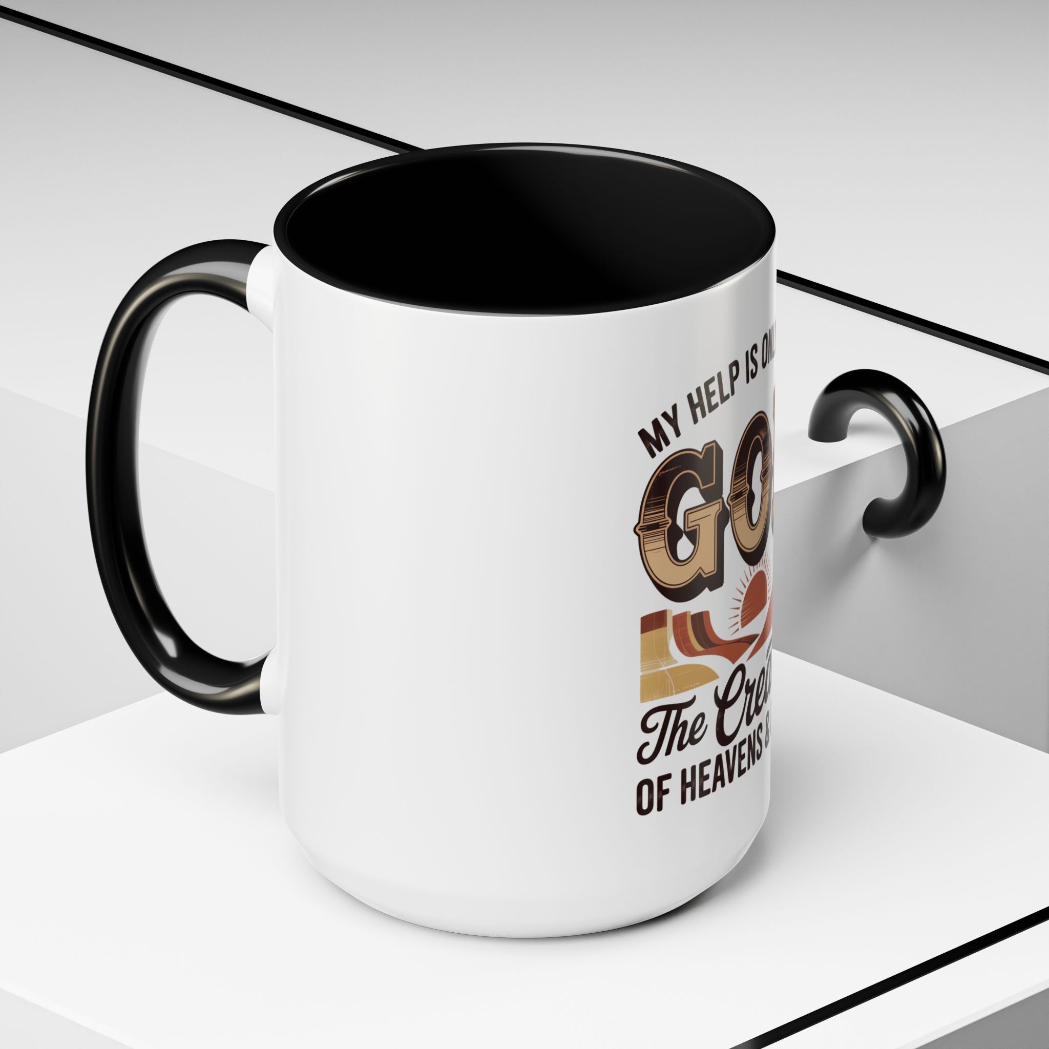 God-Themed Accent Coffee Mug – "My Help Is Only From God, The Creator of Heavens & Earth"