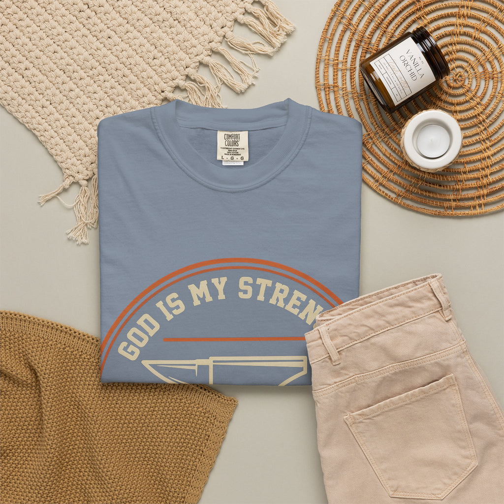 God Is My Strength T-Shirt — Christian Faith Anvil Graphic Tee