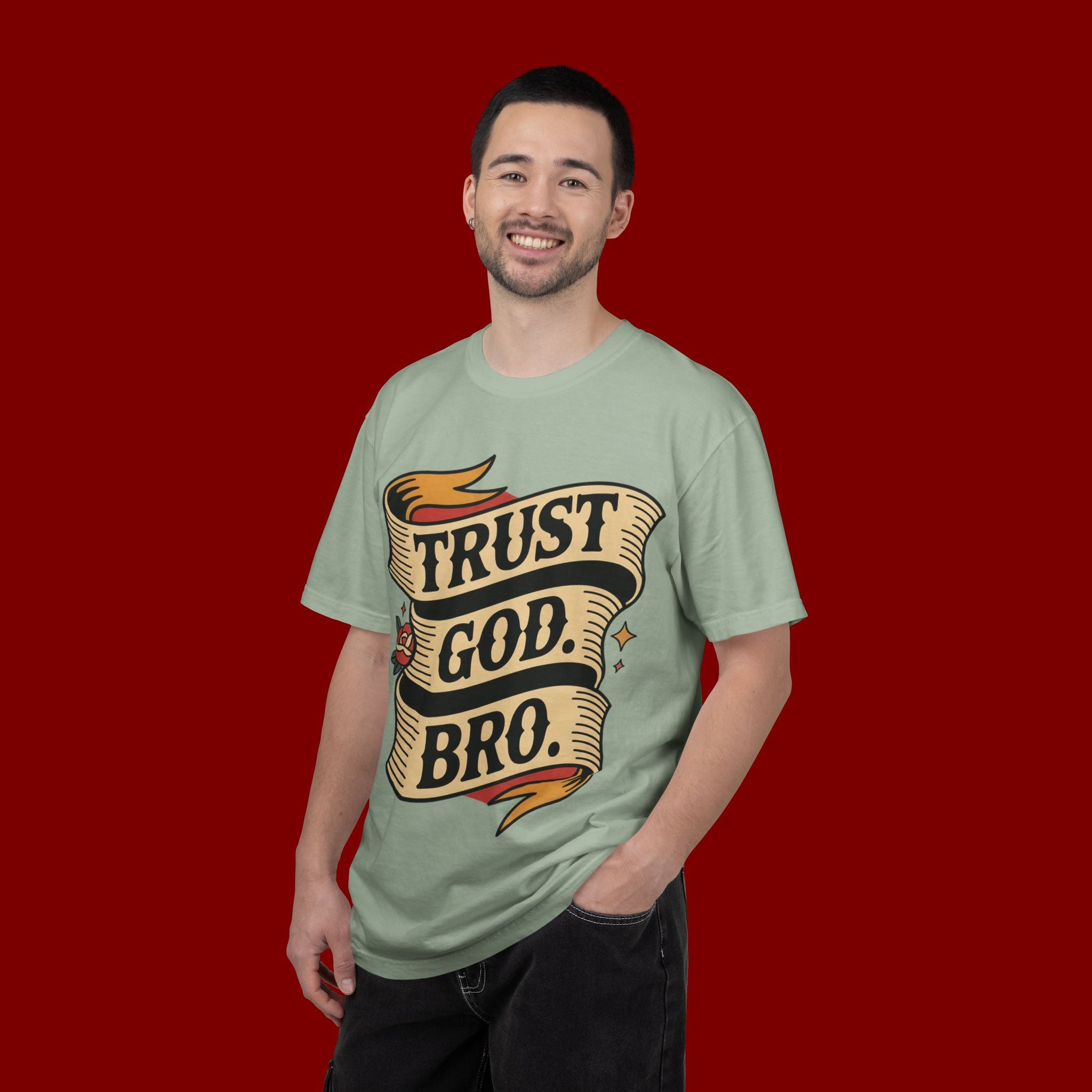 Trust God, Bro T-Shirt — Retro Ribbon Faith Tee