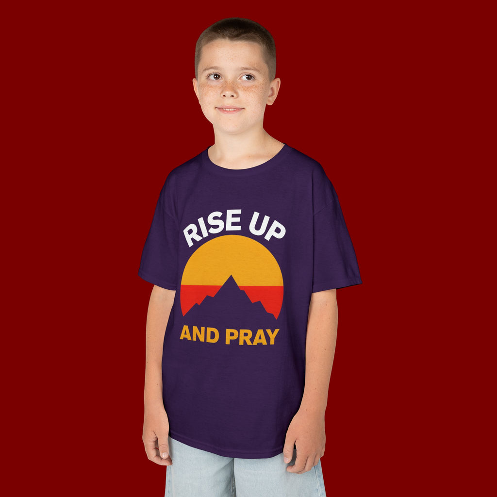 Kids Tee — "Rise Up and Pray" Mountain Sunrise Faith T‑Shirt