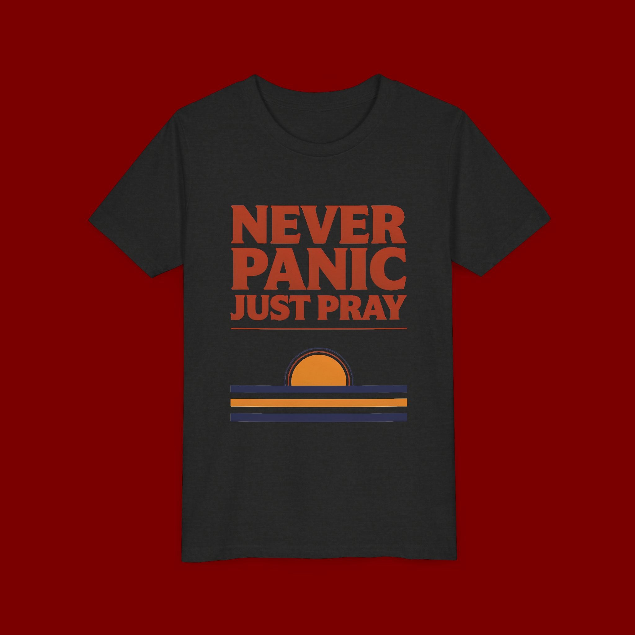 Youth Tee — "Never Panic Just Pray" Retro Sunset Kids T-Shirt