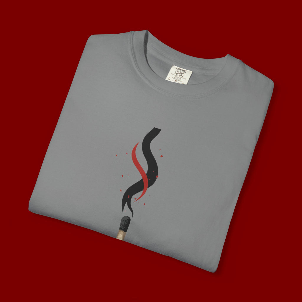 Matchstick Graphic Tee — "Time Never" Minimalist Smoky Design