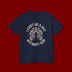 Kids T-Shirt – "I Can't Go a Day Without God" Floral Lungs Christian Tee