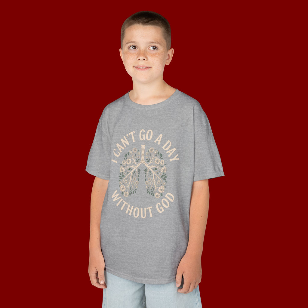 Kids T-Shirt – "I Can't Go a Day Without God" Floral Lungs Christian Tee