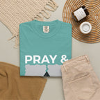 Pray & Never Give Up T-Shirt — Inspirational Christian Mountain Tee