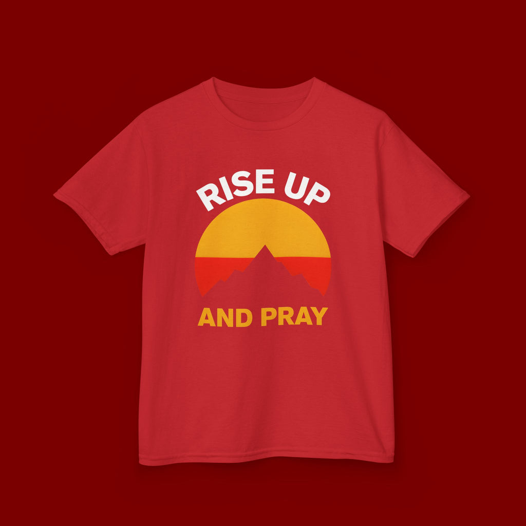 Kids Tee — "Rise Up and Pray" Mountain Sunrise Faith T‑Shirt