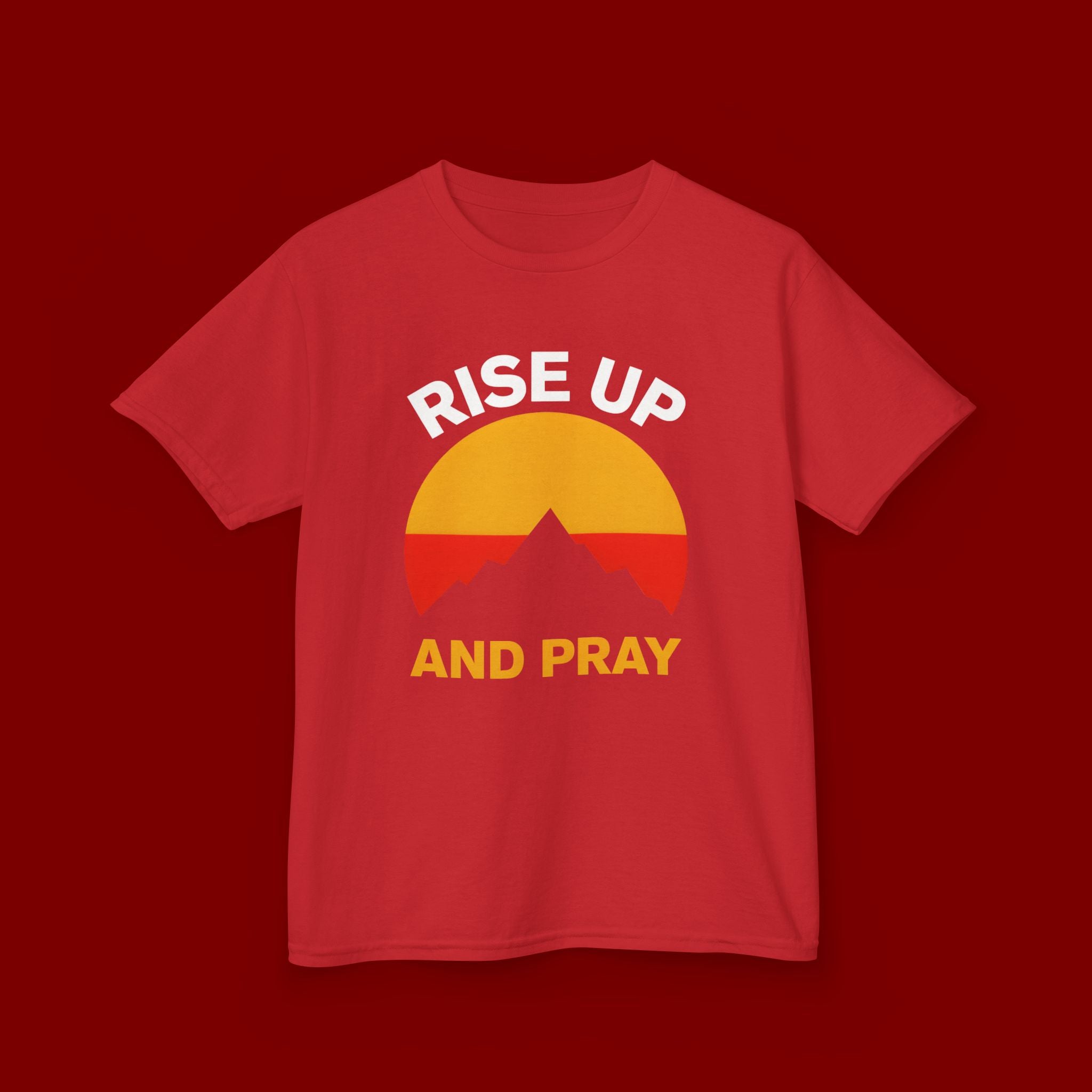 Kids Tee — "Rise Up and Pray" Mountain Sunrise Faith T‑Shirt