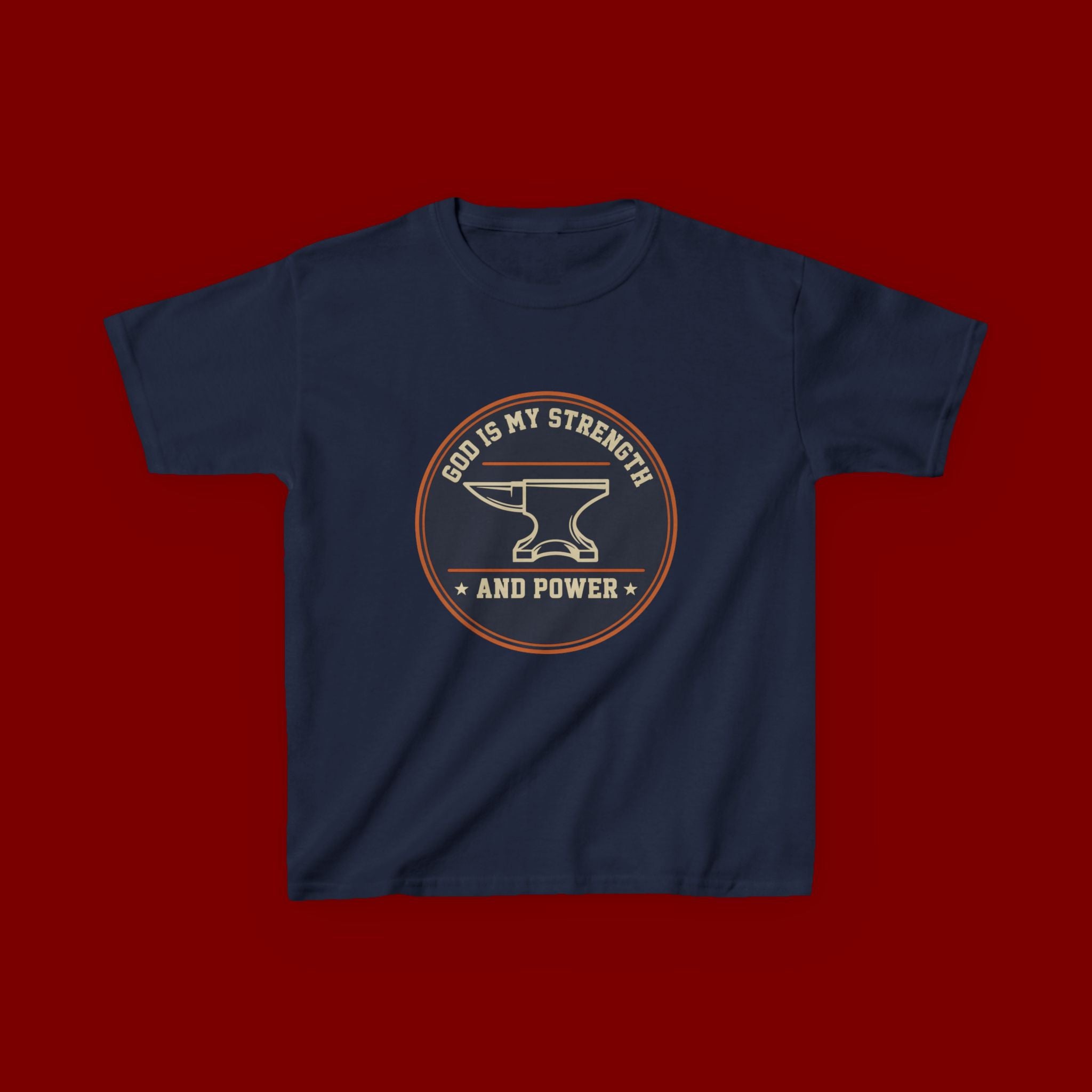 Kids Tee — "God Is My Strength and Power" Anvil & Anvil-Forge Christian Youth Shirt
