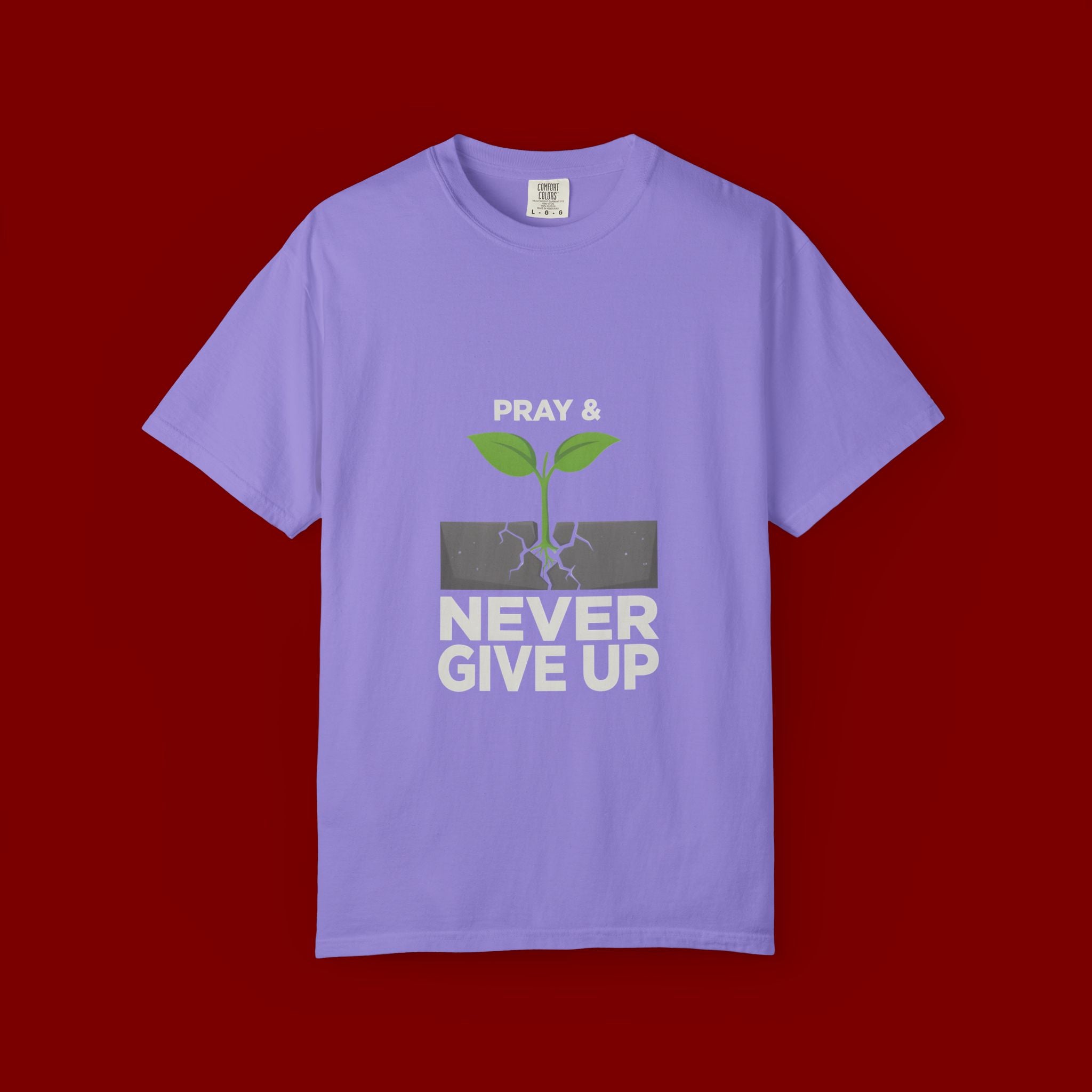 Pray & Never Give Up T-Shirt – Inspirational Faith Tee with Sprout Graphic