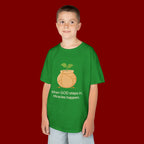 Kids Tee — "When GOD steps in, Miracles happen." Inspirational Christian T‑Shirt with Sprout Pot Design