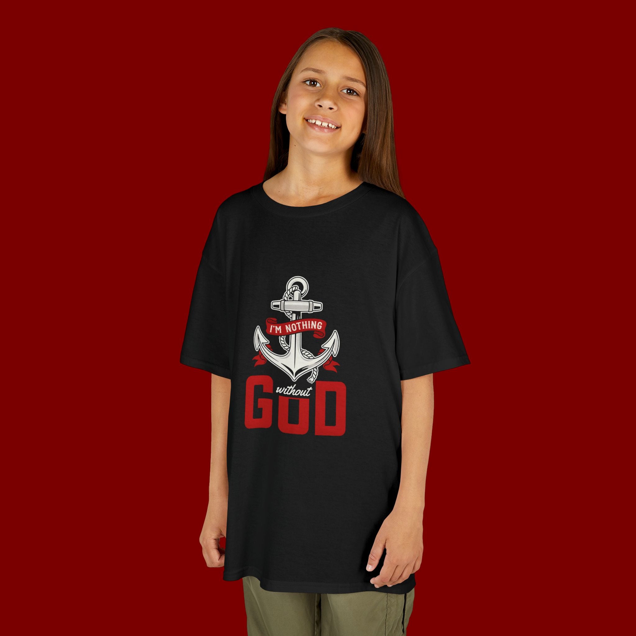 Kids Anchor T‑Shirt – "I'm Nothing Without God" Christian Tee for Boys & Girls