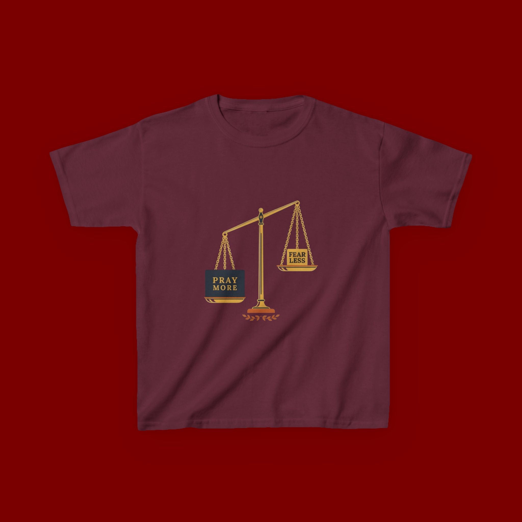Kids Tee — Scales Design with 'Pray More' & 'Fear Less' Inspirational Graphic