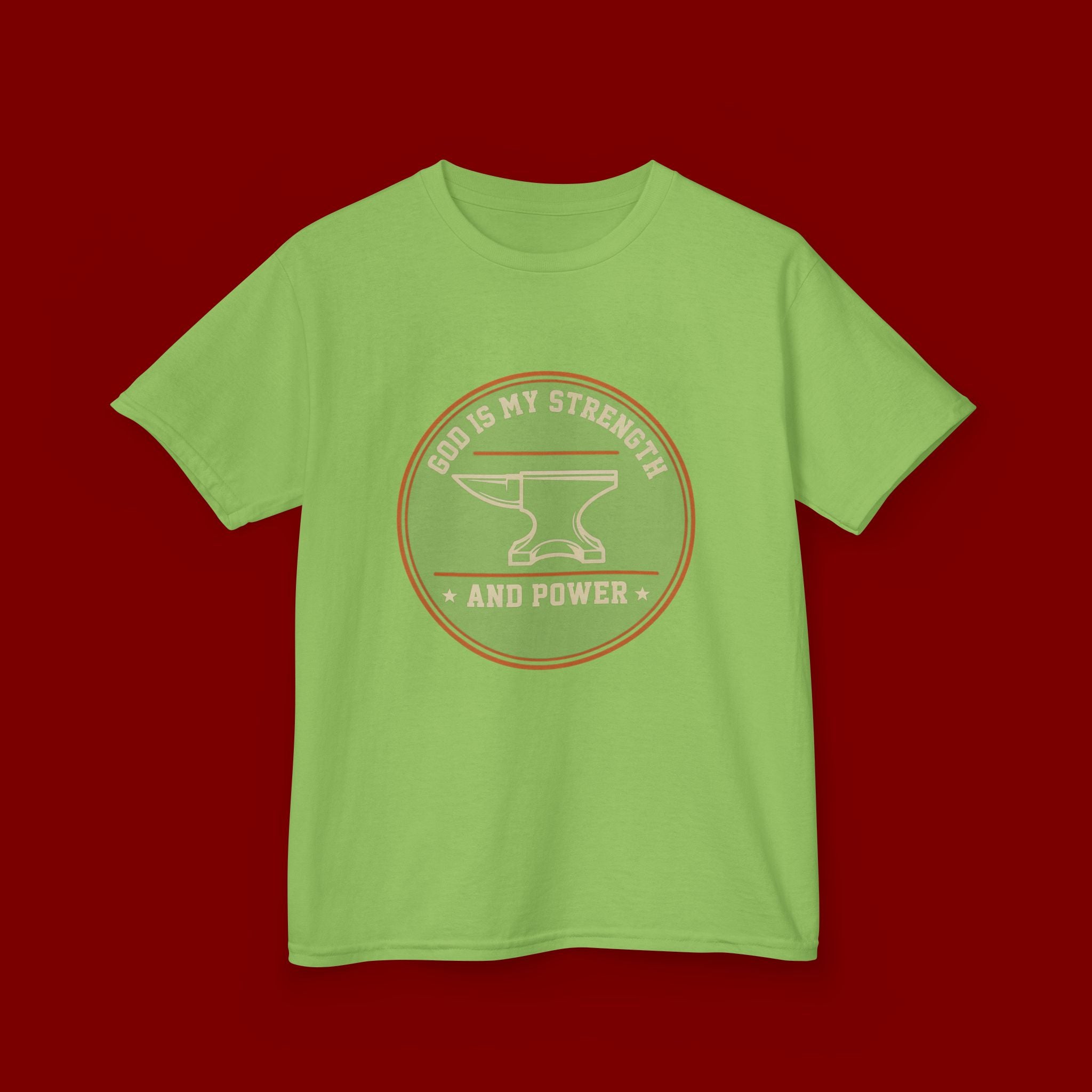 Kids Tee — "God Is My Strength and Power" Anvil & Anvil-Forge Christian Youth Shirt